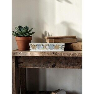 Rustic Welcome Wooden Table Sign Farmhouse Mixed Material Decor
